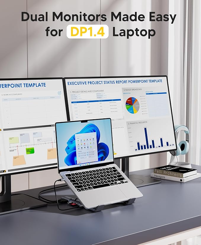 Mukiya 9 in 1 USB C Laptop Dock Stand with HDMI+DP,4K Dual Monitor PD 100W - Image 8