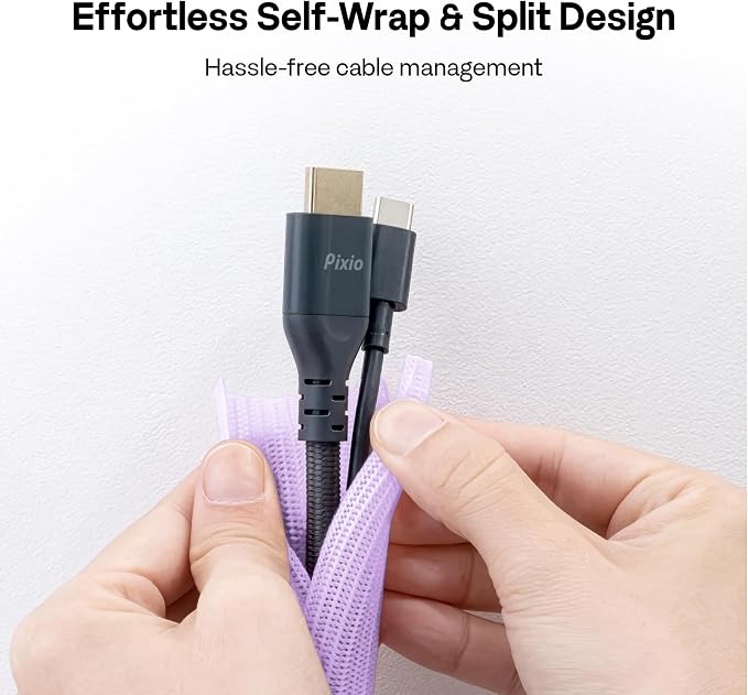 Pixio 10FT Tubing Cable Sleeve – Purple 1/2 inch Flexible Cable Management Sleeve for PC, Gaming, TV & Office, Wire Organizer for Desk Cable Cleanup - Image 5