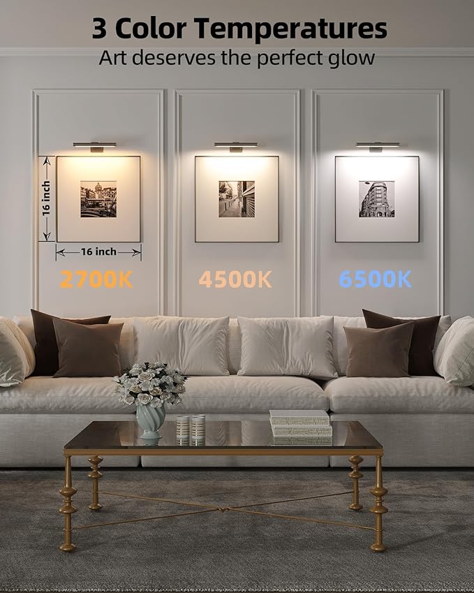 EZVALO Picture Light for Wall, Rechargeable 2400mAh Lights Wireless with IR Remote, 3 Color & Dimmable Magnetic 7.8'' LED Lights Display for Painting, Living Room, Gallery, Bedroom(Black-3P) - Image 5