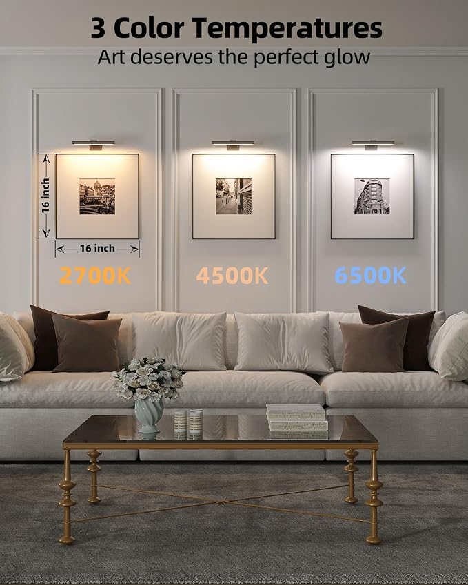 EZVALO Picture Light for Wall, Rechargeable 2400mAh Lights Wireless with IR Remote, 3 Color & Dimmable Magnetic 7.87'' LED Lights Display for Painting, Living Room, Gallery, Bedroom Art(Black-2P) - Image 6