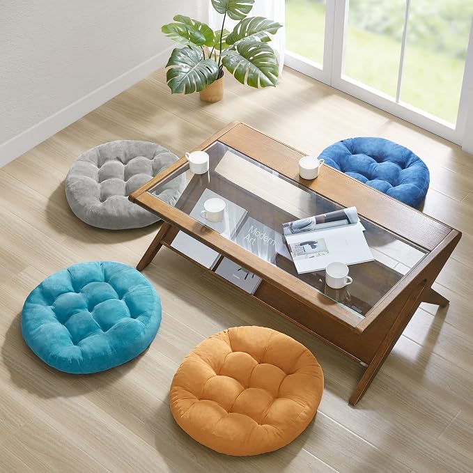 Meditation Cushions Set of 2, Large Floor Pillow for Adults, 22 Inch Round | Reading nook use, Zen relaxation, Tatami seating, Corduroy cover, 3.5 in thick, Shredded memory foam fill, Grey yoga pad - Image 8