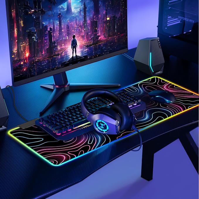 Mouse Pad 31.5 X 11.8 Inches RGB Mouse Mat with 13 Light Modes | Touch Control, Large Gaming Mousepad with Non-Slip Rubber Base for Office & Game, Model-J - Image 2