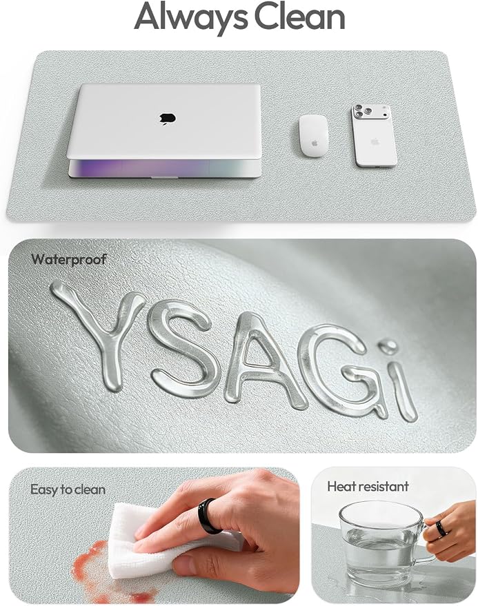 YSAGi Leather Desk Pad Protector, Office Desk Mat, Large Mouse Pad, Non-Slip PU Leather Desk Blotter, Laptop Desk Pad, Waterproof Desk Writing Pad for Office and Home (Silver, 23.6" x 13.8") - Image 7