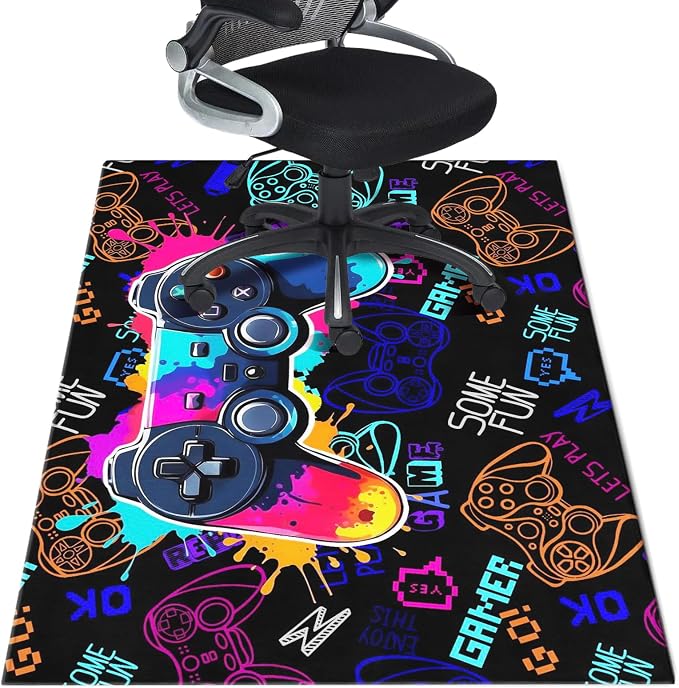 Gaming Chair Mat for Hardwood Floor 36"X 48" Heavy Duty Office Desk Chair Rug for Under Game Rolling Chairs Computer Decor Protect Mats Low Pile Non-Slip Rubber for Carpet & Tile Floor-Game by Wruzbxcn