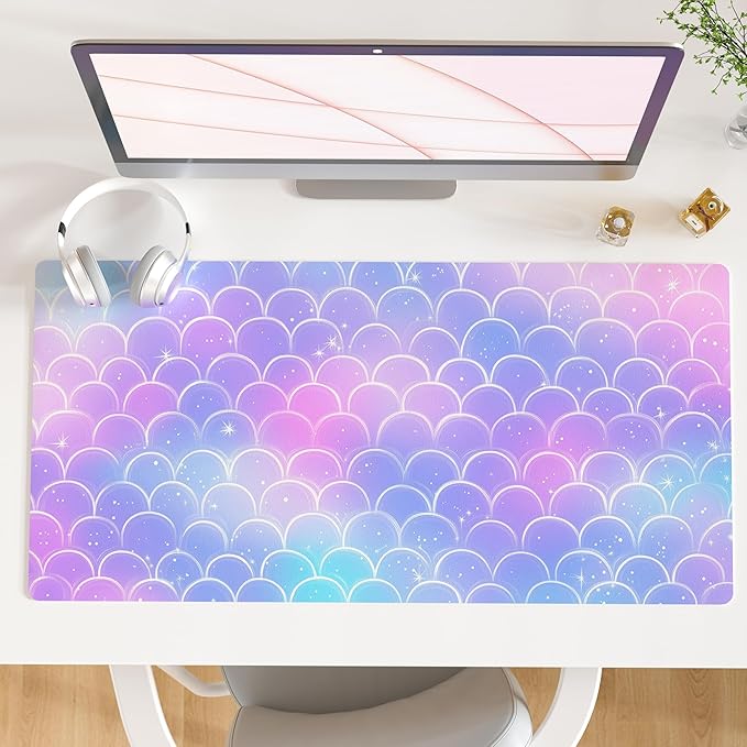 QiyI PU Leather Large Mouse Pad, Office Decor, 31.5" x 15.7", Mermaid Scale | Desk Décor Accessories, Extended Size, Waterproof & Easy to Clean, Smooth Surface, Non Slip Desk Organization by QIYI