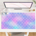 QiyI PU Leather Large Mouse Pad, Office Decor, 31.5" x 15.7", Mermaid Scale | Desk Décor Accessories, Extended Size, Waterproof & Easy to Clean, Smooth Surface, Non Slip Desk Organization by QIYI