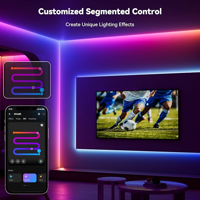 PAUTIX COB LED Strip Lights Pro, UL-Listed RGB Smart IC Chasing Color Addressable COB LED Tape Light, Music Sync Flexible RGB LED Lights, Smart Strip Light, for Party, Bedroom, Color Changing, 20ft - Image 2