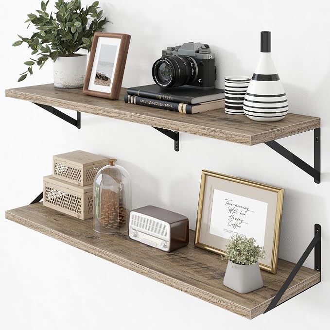 Axeman Deep Floating Shelves - 40 Inch Floating Shelves Set of 2-12 Inch Deep Grey Wood Wall Shelves for Living Room Bathroom Kitchen by Axeman
