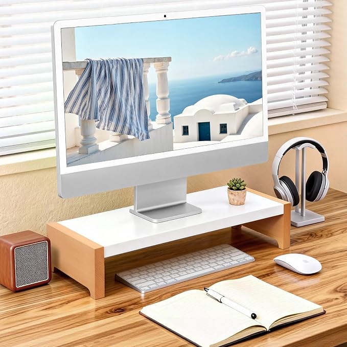 ARCOBIS Monitor Stand Riser | White Metal & Wood Computer Monitor Stand Riser for Desk, Max Load Capacity 40LB - Image 8