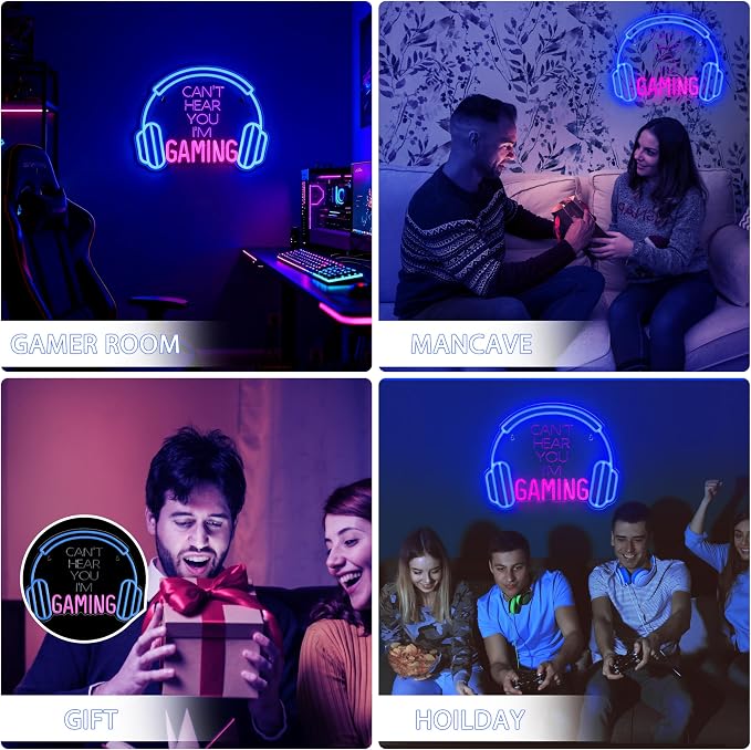 Kavaas Gaming Neon Sign, Can't Hear You I'm Gaming Headset LED Sign for Game Room Wall Decor - Headphone Neon Light Signs - Best Gamer Gifts for Teen Boys, Kids - Image 7
