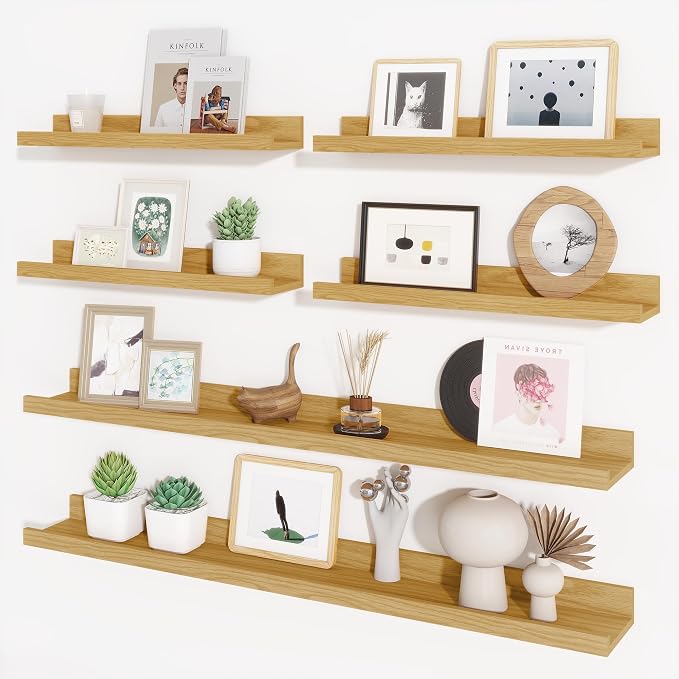 Picture Ledge Shelf, Floating Shelves for Wall Decor, Oak, Set of 6, 36'' by Axeman