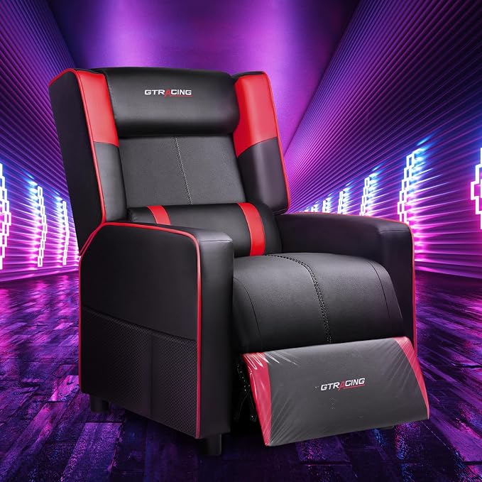 GTRACING Gaming Recliner Chair for Living Room Racing Style Single PU Leather Gaming Sofa for Adults Modern Game Recliners Ergonomic Comfortable Home Theater Seating, Red by GTRACING