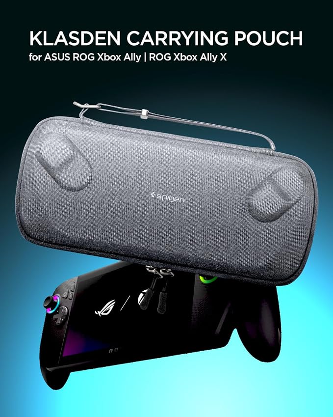Spigen for Slim Carrying Case Compatible with 2025 ASUS ROG Xbox Ally/Ally X, Slim One-Layer Pouch with Grip Bump, G-Hook and Strap Keeper, Inner Screen Protector, Back Storage Pocket - Charcoal Gray - Image 2