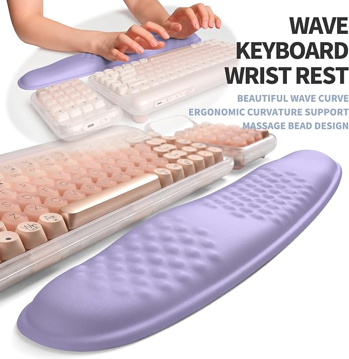 2-in-1 Ergonomic Set, Wave Keyboard Wrist Rest and Massage Slope Mouse Pad Wrist Support, Rebound Memory Foam for Relieve Carpal Tunnel Syndrome and Wrist Pain (Lavender Purple) - Image 2
