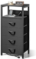 Lazzanto Night Stand with Charger Station, 4 Fabric Drawers, Black by Lazzanto