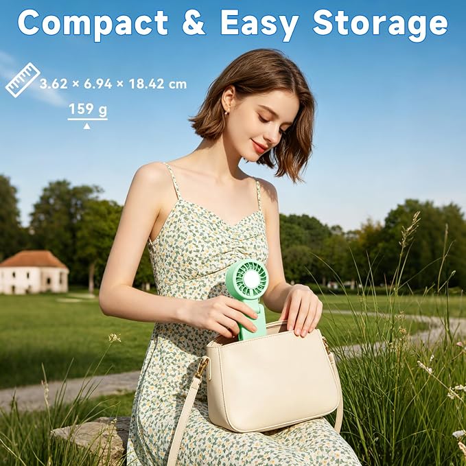 Handheld Portable Turbo Fan with Ice Cooling,5 Speed Rechargeable LED Display Foldable Hand Held Personal Clip/Neck/Waist Fan,180°& 360° Adjustable,Pocket Mini Fan for Outdoor/Home/Office (Green) - Image 7