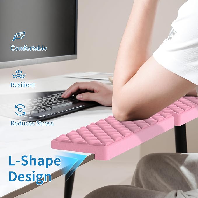 MEKASS L-Shaped Desk Elbow Pad for Desk, Memory Foam Elbow Support Padding with Non-Slip, Ergonomic Desk Edge Cushion, Wrist Comfort Support for Office Home 2 Pcs (Diamond Pink) - Image 5