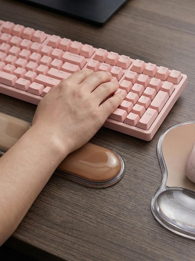 AUPET Ergonomic Gel Mouse Pad and Keyboard Wrist Rest Set, Crystal Gel Cushion Support, PU Base, Smooth Tracking Surface, Easy to Clean Desk Accessories for Office Home Laptop (Gradient Brown) - Image 4