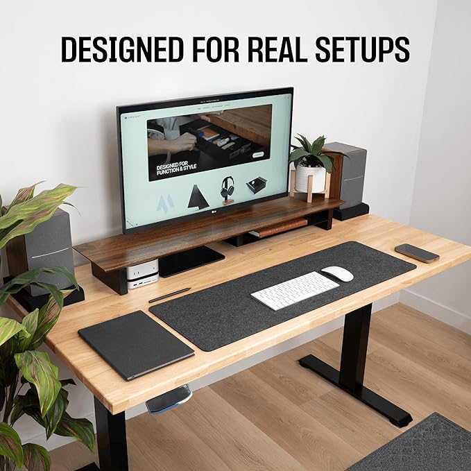 COREMINDED Solid Wood Dual Monitor Stand Riser, 42 Inch Walnut Desk Shelf | Fits 2 Monitors, Sturdy & Stable Solid Wood, Under Monitor Keyboard Storage, Office Desktop Organizer, Easy Assembly, Walnut - Image 6