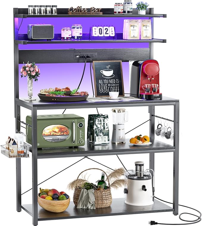 Aheaplus Bakers Rack with Power Outlet & RGB LED, 31.5 In Coffee Bar Table by Aheaplus