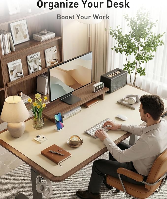 Aothia Faux Leather Desk Mat - Large Mouse Pad, Non-Slip PU Leather Blotter, Waterproof Writing Surface for Office and Home (Beige, 63" x 17") - Image 8