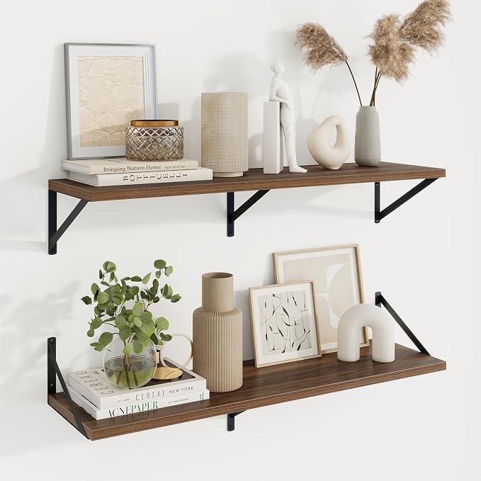 Axeman Deep Floating Shelves, 36'' x 10'' Walnut Wall Shelves Set of 2 by Axeman