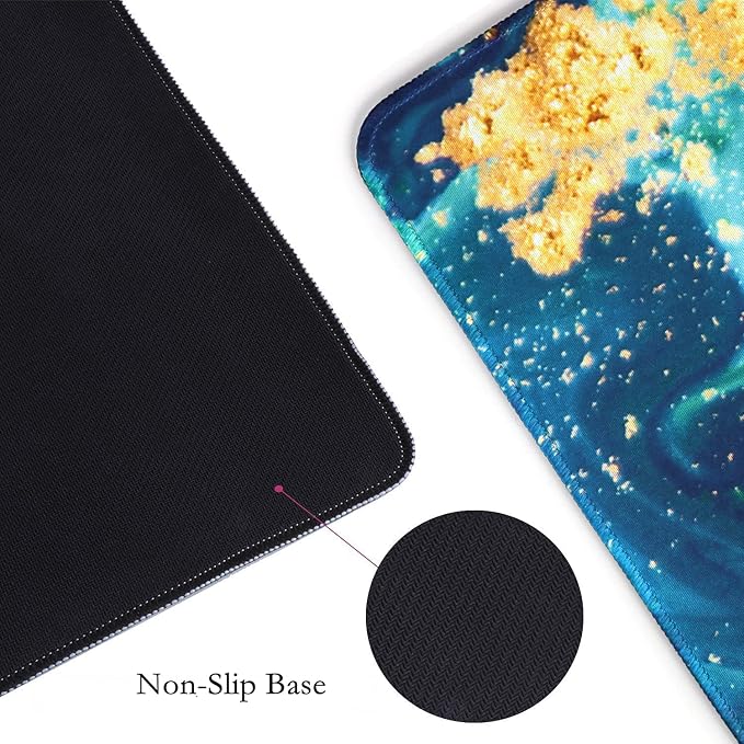 iCasso Extended Gaming Mouse Pad,Desk Pad 35.4x15.7in,Blue Marble | Large Non-Slip Rubber Base Mousepad with Stitched Edges,Waterproof Keyboard Mouse Mat for Work, Office, Home - Image 2