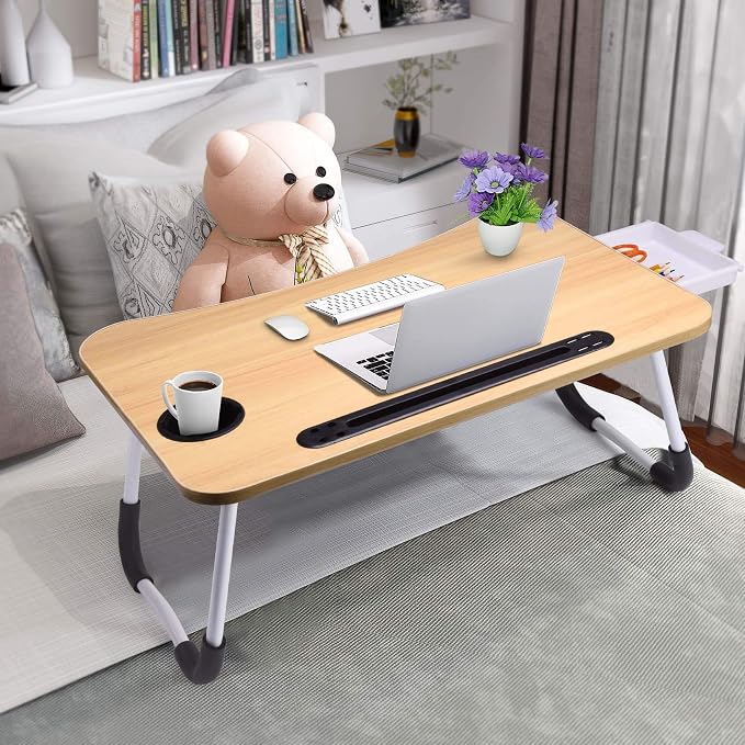 Slendor Bed Desk for Laptop and Writing with Storage, Cup Holder, Light - Image 3