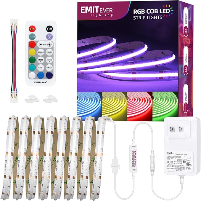 EMITEVER RGB COB Strip Light Kit 16.4ft,3150LEDs,Dimmable Color Changing by EMITEVER