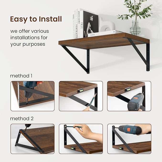 Axeman Deep Floating Shelves, 16'' x 10'' Walnut Wall Shelves Set of 2 - Image 6