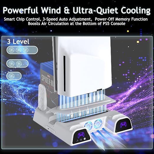 SOTY PS5 Cooling Station for Slim/Pro, Cooling Fan, Controller Charger - Image 3