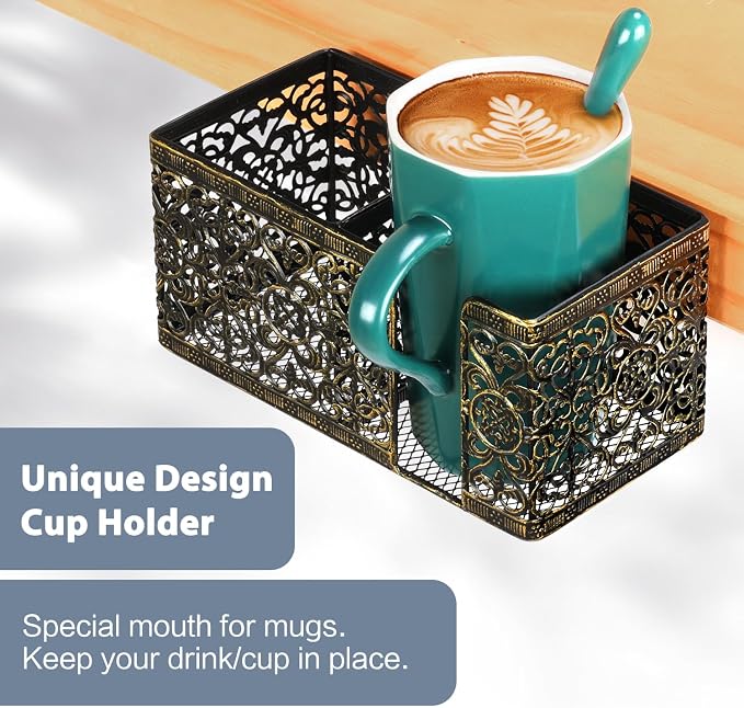 Under Desk Cup Holder, Clamp on Cup Holder Clip Desk Organizer Phone Stand - Image 3