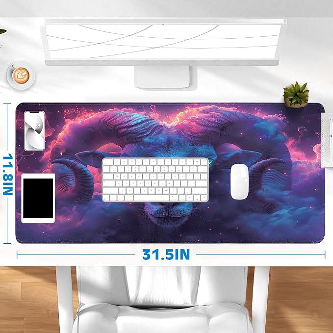 Gaming Desk Mat with Silky Smooth Surface & Exquisite Patterns,31.5x11.8 Inches Large-Sized Mouse Pad, Perfect for Extended Gaming,Work,and Home Office Decor (Taurus 1) - Image 6