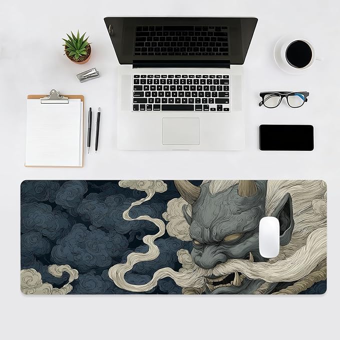 Japanese Gaming Mouse Pad, Large Mousepad XL Extended Demon Desk Mat with Non-Slip Rubber Base, Laptop Big Desk Pad, Computer Keyboard Mat for Gamers, Office&Home, 31.5x11.8in - Image 4