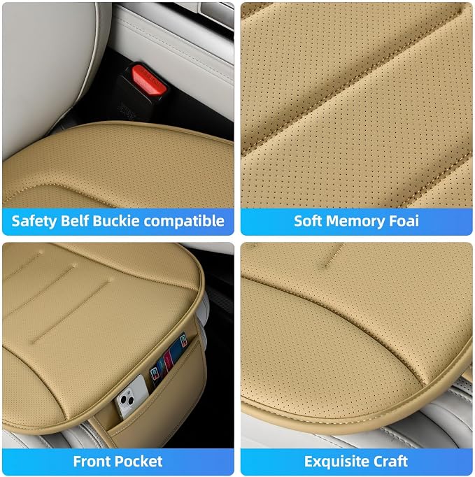 KAYI Car Seat Cushion, Comfort Memory Foam Car Cushions for Driving, Breathable Leather Surface with Anti Slip Rubber Bottom, Seat Cushion for Car and Office Chair (1 Pack, Beige) - Image 5