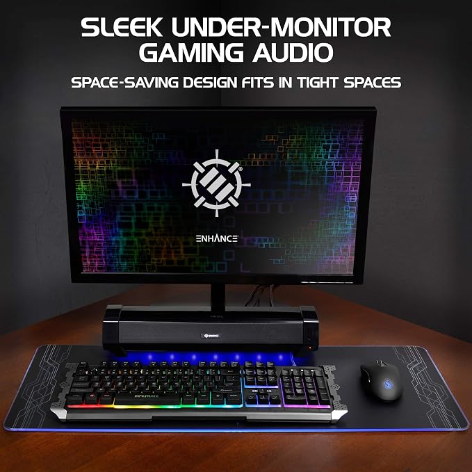 ENHANCE Gaming Attack Sound Bar PC Speaker - Under Monitor Soundbar Computer Speaker with Loud 40W Hi-Fi Audio, 3 LED Color Modes, and Dual Inputs for PC, Laptop, or Phone AUX - Image 8