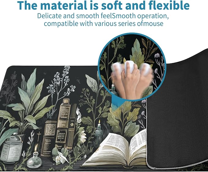 Dark Academia Mouse Pad Desk Mat XL Extended Large Gaming Desk Pad Mousepad, Mystical Green Plant Computer Laptop Keyboard and Mouse Mat, Desktop Protector Mat for Office and Home 31.5x11.8 in - Image 5