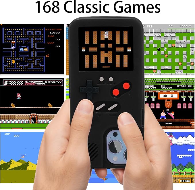Gameboy Case for iPhone 15 Pro, Retro 168 Classic Games, Anti-Scratch Shockproof Phone Cover, Black - Image 2