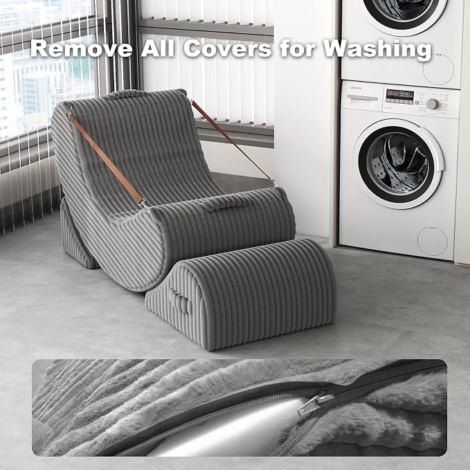 Quiet Rocking Chair, 3-in-1 Adjustable Boneless Floor Recliner for Adults | Zero Gravity Comfort as a Rocker, Chaise Lounger or Floor Seat, with Faux Fur Washable Cover for Reading, Nursing or Gaming - Image 5