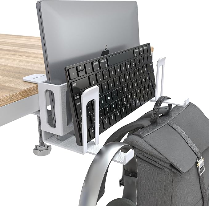 NODOCA 2-Slot Laptop Storage for Desk, Vertical Laptop Stand for Desk, MacBook Vertical Stand, with Headphone Holder, Desk Side Storage for MacBook/Surface/Samsung/HP/Dell[L, White] by NODOCA
