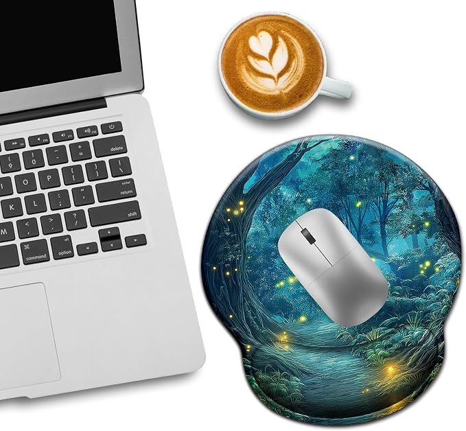 LIMKRIAN Firefly Forest Ergonomic Mouse Pad with Wrist Rest, 9.8 x 8.6in - Image 3