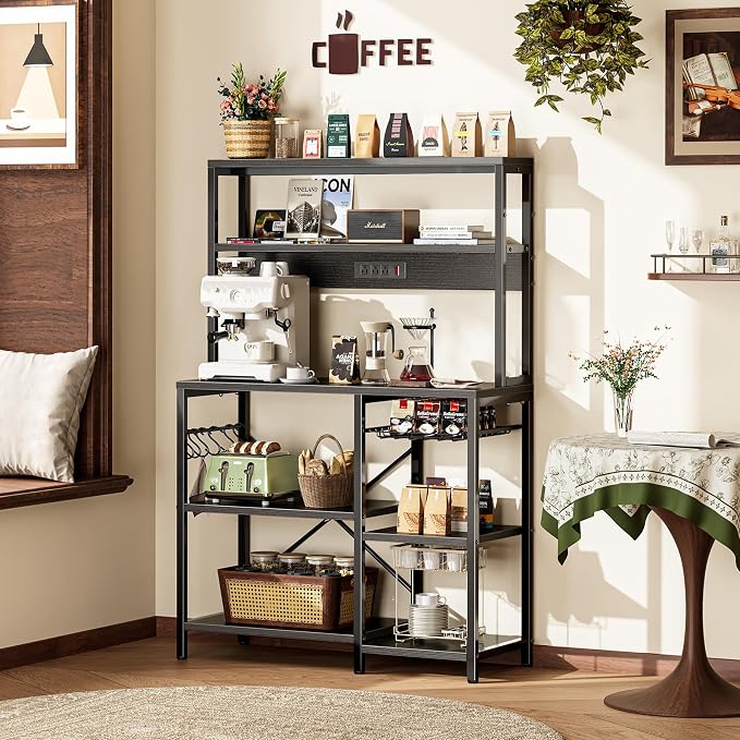 SUPERJARE Bakers Rack with Power Outlet, 35.4 Inches Coffee Bar with Basket - Image 9