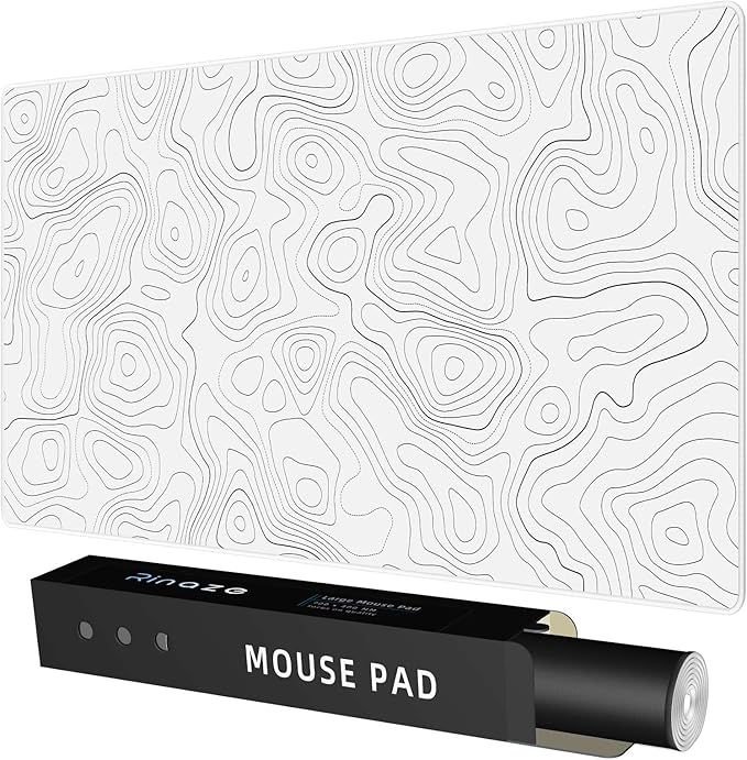 Rinaze Extra Large Gaming Mouse Pad with White Topographic, XXL Mousepad, Big Mouse Mat Desk Pad, Non Slip Keyboard Pad for Gaming Computer Laptop PC Office Desk Accessories by Rinaze
