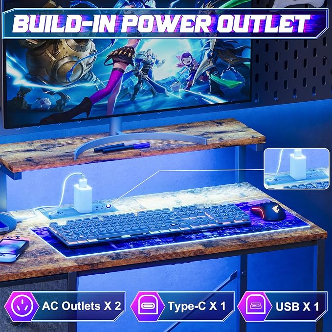 X-cosrack 33.5" Small Gaming Desk with LED Lights & Outlets, Monitor Stand - Image 4