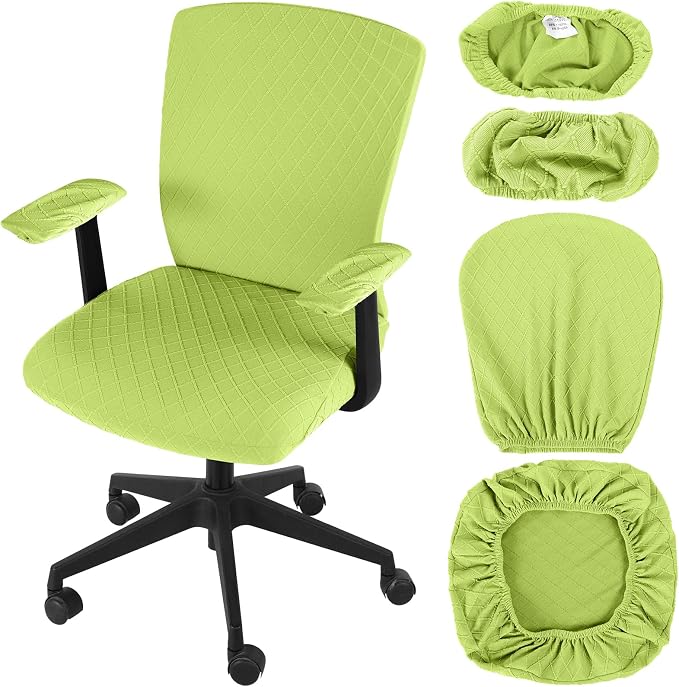 Tallew 4 Pcs Office Chair Covers Set Computer Universal Protective Stretchable Chair Seat Covers Desk Armrest Slipcovers Pads Office Cushion Backrest for Rotating(Lemon Green) by Tallew