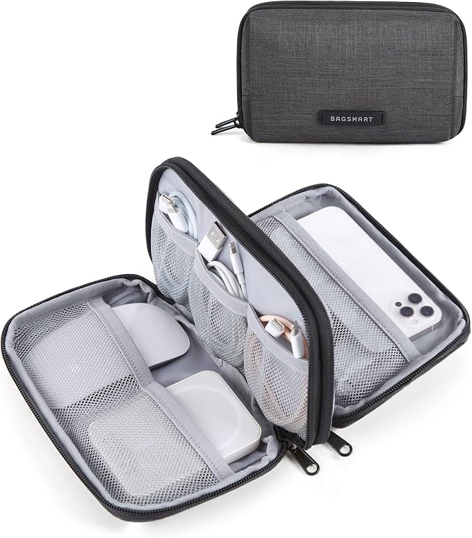 BAGSMART Electronics Travel Organizer for Cords, Zipper Pouch, Black by BAGSMART