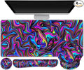 Gaming Mouse Pad, Large Desk Mat, Cute Desk Pad Protector, 4in1 XXL Mousepad + Keyboard Wrist Rest+Mouse Wrist Rest+Coaster Set with Ergonomic Desk Pad for Home Office Computer, Dazzling Bright Color by ToLuLu