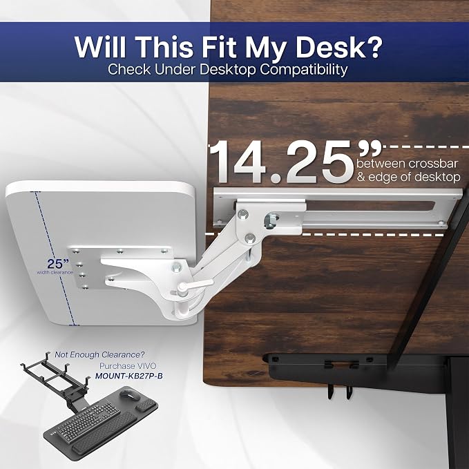 VIVO Adjustable 25 x 10 inch Computer Keyboard and Mouse Platform Tray Ergonomic Under Table Desk Mount Drawer Underdesk Shelf, White, MOUNT-KB03W - Image 4