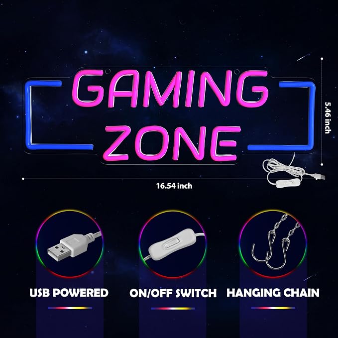 Kavaas Game Zone Neon Signs for Gaming Room Decor - LED Light Neon Sign for Teens Bedroom Decorations - Best Gamer Gifts for Boys, Kids - Image 5