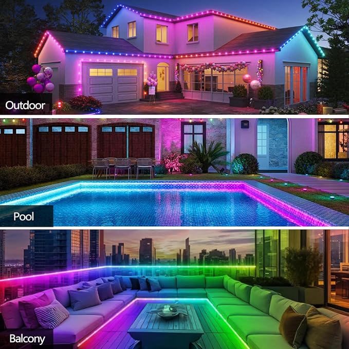 50FT Ws2812 RGB+IC LED Strip Lights IP68 Outdoor Waterproof, 5V USB Powered, Music Sync Bluetooth APP/RF Remote Control Lights for Balcony,Deck,Camping,Garden,Bedroom Decor - Image 3